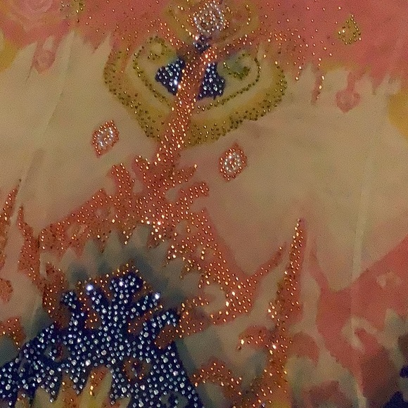 S twelve women’s orange rhinestone sheer boho kimono sleeve top size large - Picture 4 of 9